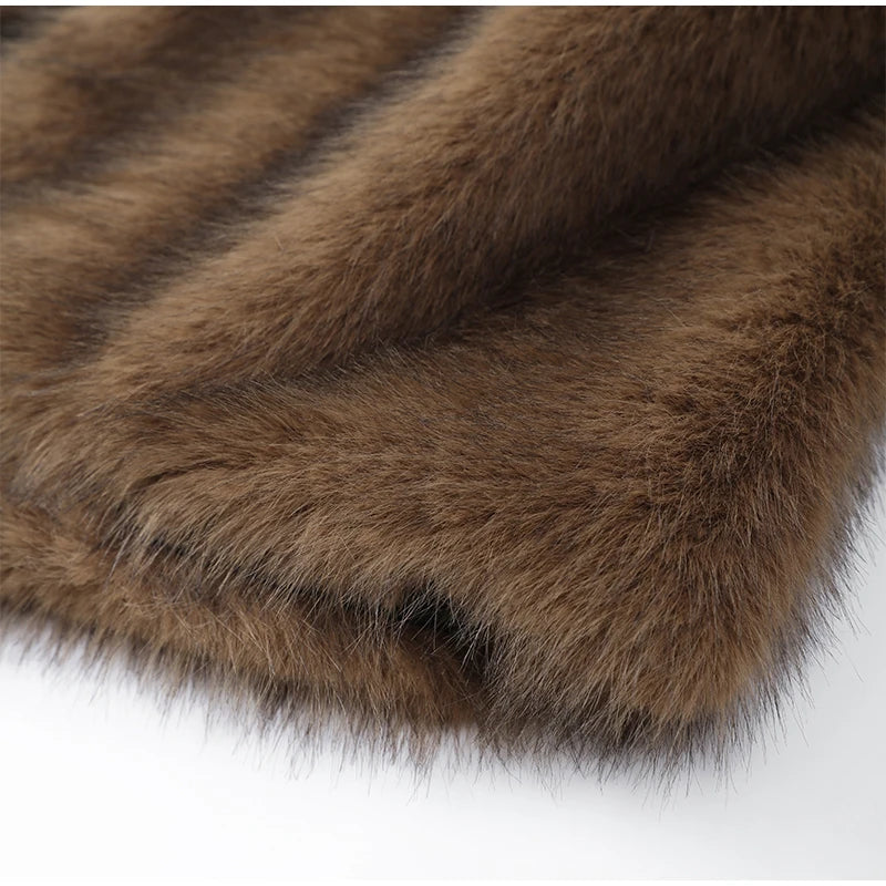 Damen Luxus Soft Thicken Warm Hairy Faux Fox Pelzmantel Mode Übergroße Braune Langarm Flauschige Jacke 2024 Lady Streetwear