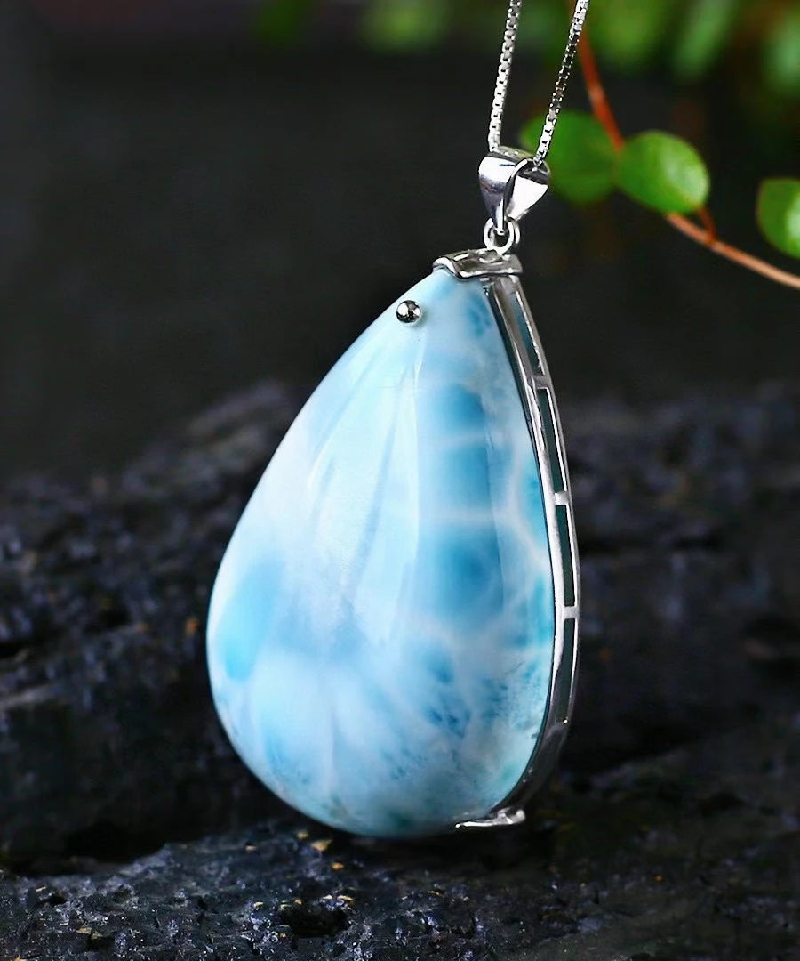 Natürliche blaue Larimar Anhänger Frauen Männer 42x28x11mm Herz Wasser muster 18 Karat Gold Kristall Liebe Halskette von Dominia aaaaaa