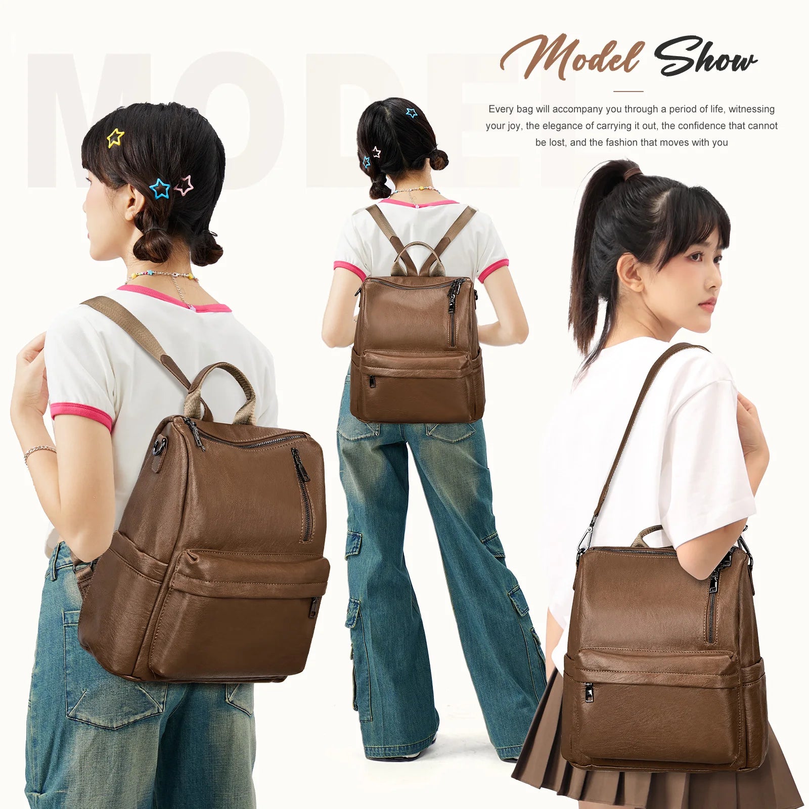 Mode Rucksack Frauen Leder Rucksäcke Vintage Umhängetasche Handtasche Reise Damen Rucksack Mochila Schult aschen für Teenager-Mädchen