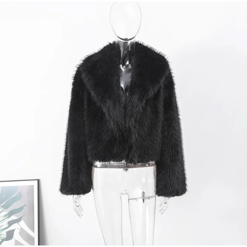 Luxury Fluffy Faux Fur Jacket Coat Women 2024 Autumn Winter Lapel Long Sleeve Loose Thick Warm Coats Fashion Streetwear Outwear