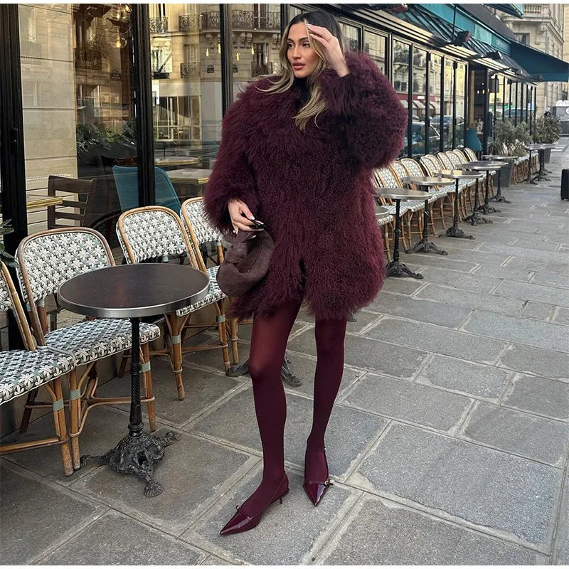 Damenmode Wein rot pelzigen Kunst pelz warmen Mantel neue verdicken flauschige Plüsch lose trend ige Jacke Winter schicke Dame Oberbekleidung