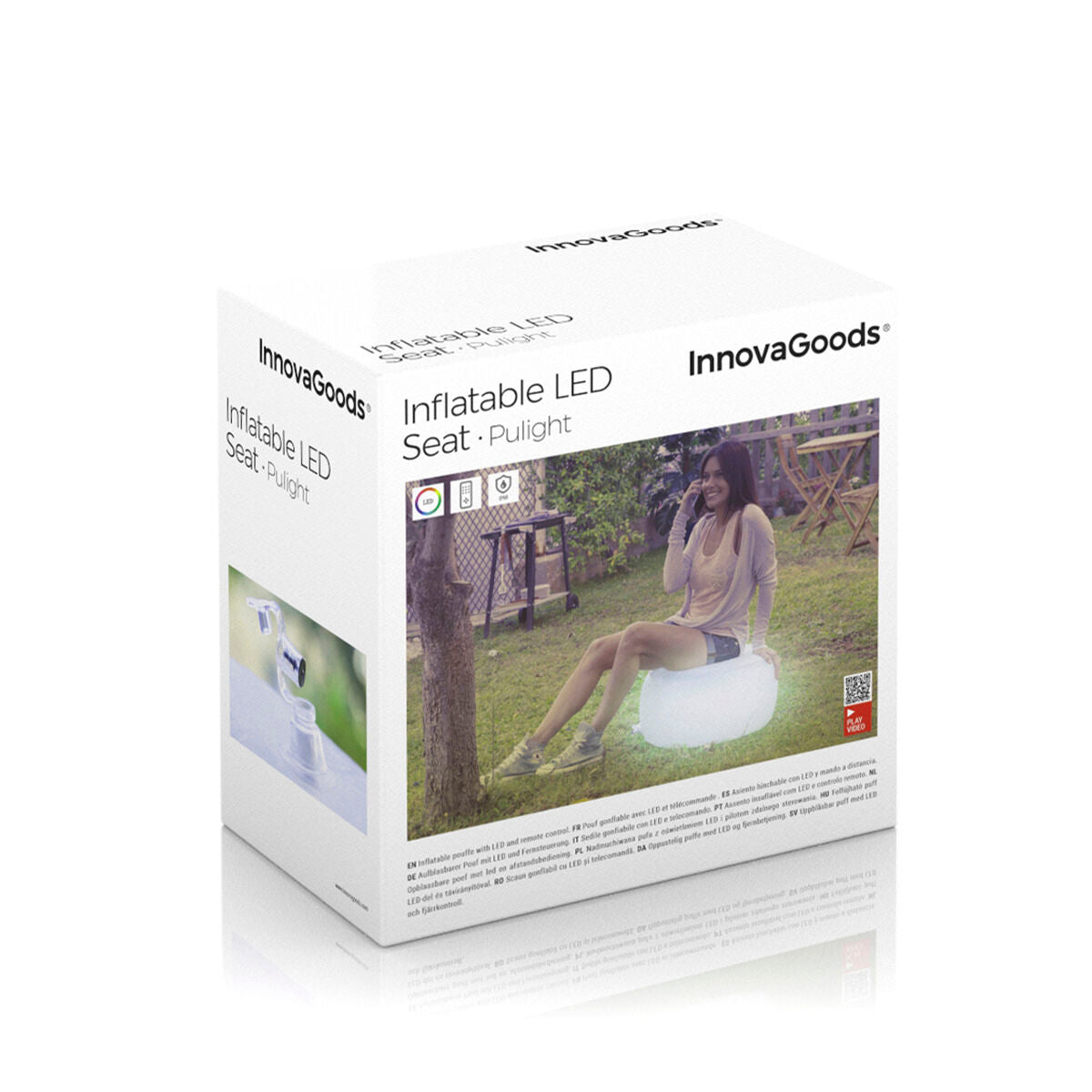 Innovagoods Aufblasbarer Hocker Mit Mehrfarbiger Led-Beleuchtung Und Fernbedienung Pulight Innovagoods